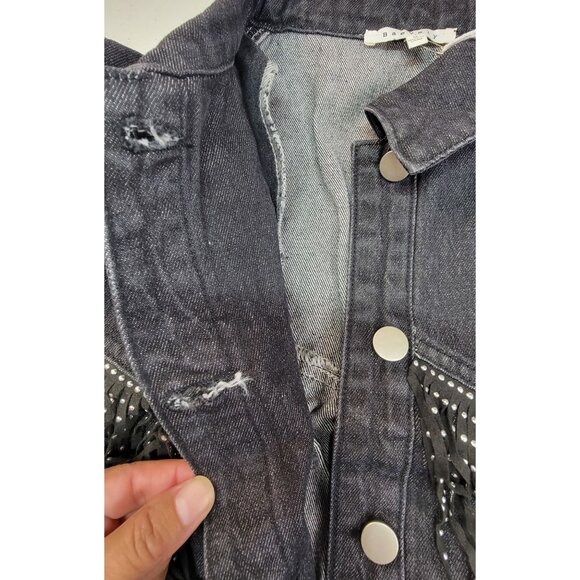 Baevley Crop Denim Jacket Black With Studded Fringe Womens Med New in Bag - Picture 4 of 9